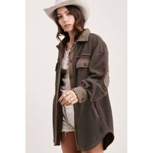 Anthropologie Pilcro Brown Corduroy Button‎ Shirt Shacket Jacket Elbow Patches S